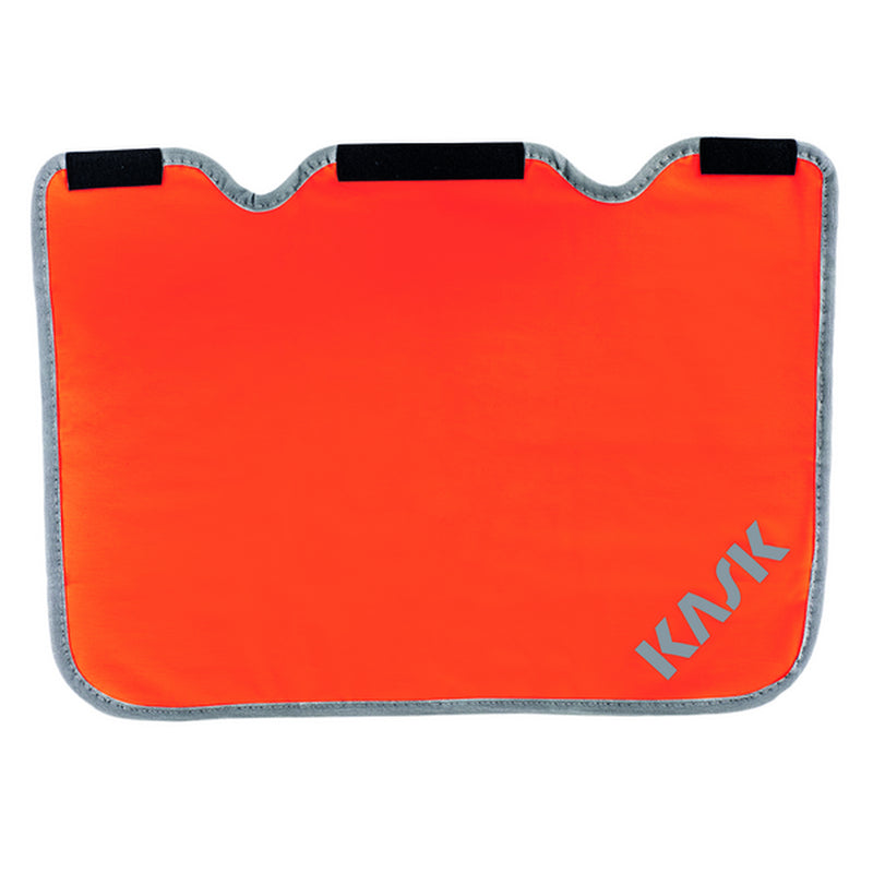 KASK Plasma Nackenschutz in HiVis Orange, Vorderansicht mit Klettbändern