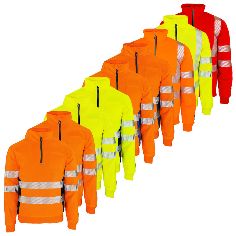 Warnschutz Zip-Pullover | Klasse 2 | PE/Baumwolle | stretchfähig & wärmeisolierend | 300 g/m² | Bormio Safety Gonzen