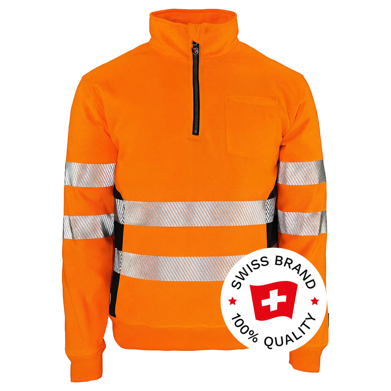 Warnschutz Zip-Pullover | Klasse 2 | PE/Baumwolle | stretchfähig & wärmeisolierend | 300 g/m² | Bormio Safety Gonzen