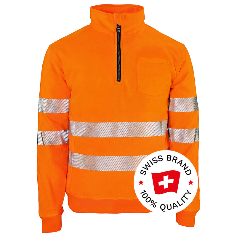 Warnschutz Zip-Pullover | Klasse 2 | PE/Baumwolle | stretchfähig & wärmeisolierend | 300 g/m² | Bormio Safety Gonzen