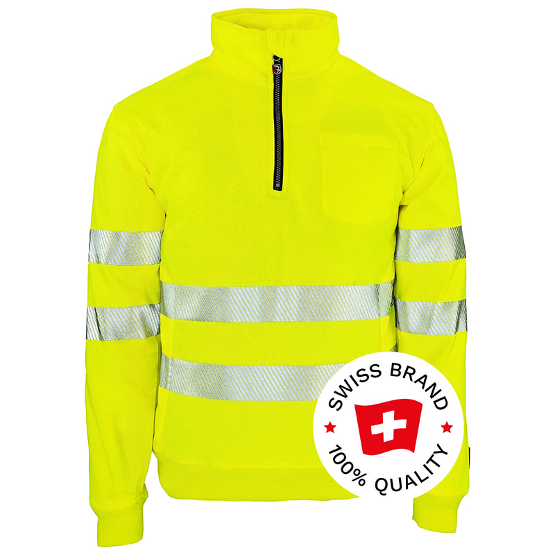 Warnschutz Zip-Pullover | Klasse 2 | PE/Baumwolle | stretchfähig & wärmeisolierend | 300 g/m² | Bormio Safety Gonzen