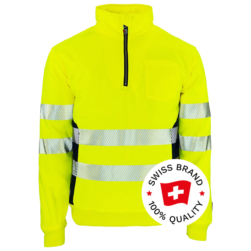 Warnschutz Zip-Pullover | Klasse 2 | PE/Baumwolle | stretchfähig & wärmeisolierend | 300 g/m² | Bormio Safety Gonzen