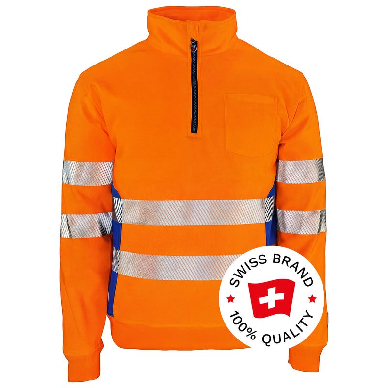 Warnschutz Zip-Pullover | Klasse 2 | PE/Baumwolle | stretchfähig & wärmeisolierend | 300 g/m² | Bormio Safety Gonzen