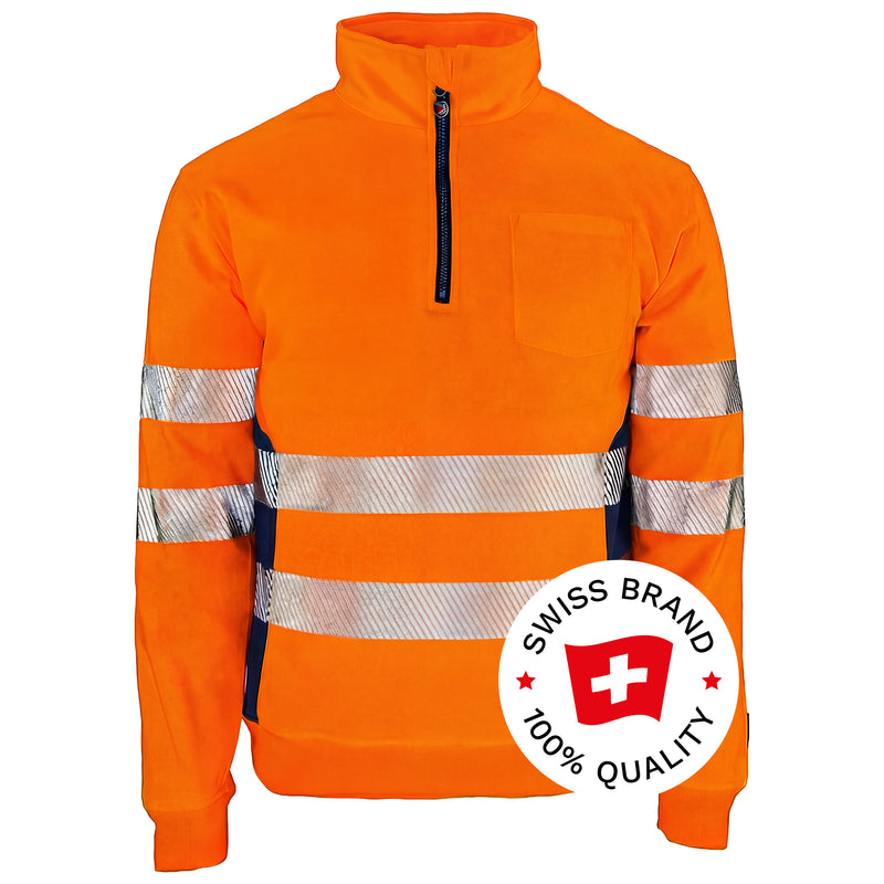 Warnschutz Zip-Pullover | Klasse 2 | PE/Baumwolle | stretchfähig & wärmeisolierend | 300 g/m² | Bormio Safety Gonzen