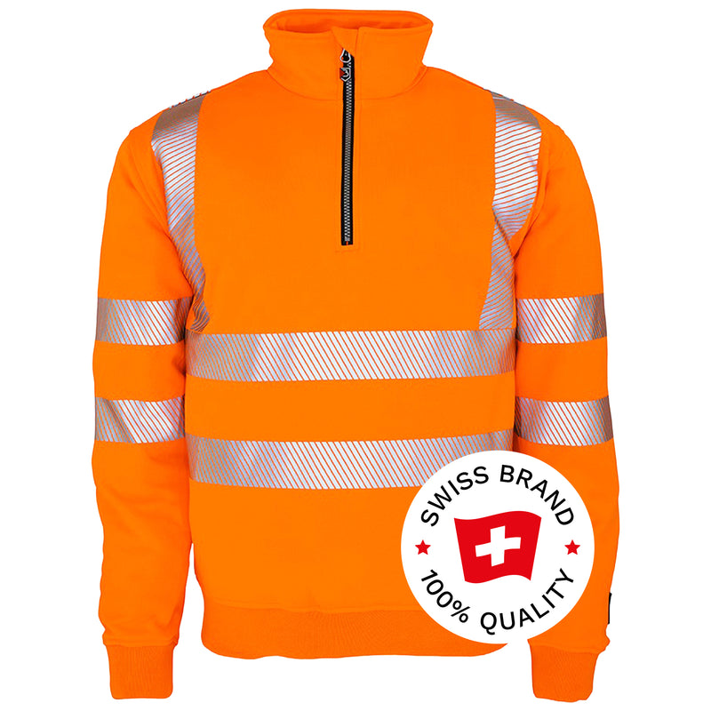 Warnschutz Zip-Pullover | Klasse 2 | PE/Baumwolle | stretchfähig & wärmeisolierend | 300 g/m² | Bormio Safety Gonzen