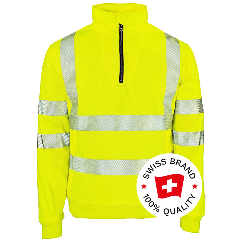 Warnschutz Zip-Pullover | Klasse 2 | PE/Baumwolle | stretchfähig & wärmeisolierend | 300 g/m² | Bormio Safety Gonzen