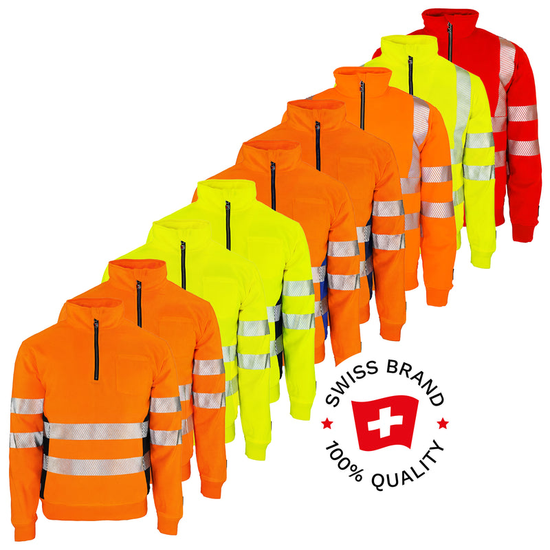 Warnschutz Zip-Pullover | Klasse 2 | PE/Baumwolle | stretchfähig & wärmeisolierend | 300 g/m² | Bormio Safety Gonzen