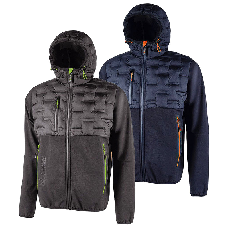 Hybridjacke | Polyester/Elasthan | winddicht, wasserabweisend & atmungsaktiv | 320 g/m² | mit Kapuze | EN ISO 13688 | U-Power Spock
