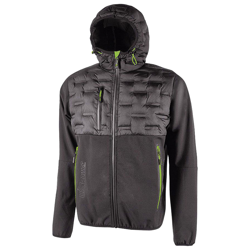 Hybridjacke | Polyester/Elasthan | winddicht, wasserabweisend & atmungsaktiv | 320 g/m² | mit Kapuze | EN ISO 13688 | U-Power Spock