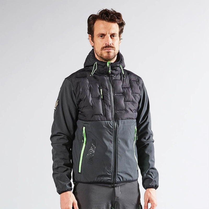 Hybridjacke | Polyester/Elasthan | winddicht, wasserabweisend & atmungsaktiv | 320 g/m² | mit Kapuze | EN ISO 13688 | U-Power Spock