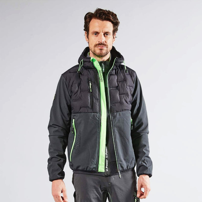 Hybridjacke | Polyester/Elasthan | winddicht, wasserabweisend & atmungsaktiv | 320 g/m² | mit Kapuze | EN ISO 13688 | U-Power Spock