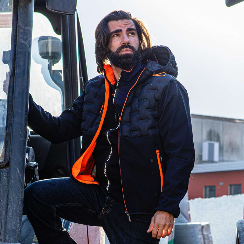 Hybridjacke | Polyester/Elasthan | winddicht, wasserabweisend & atmungsaktiv | 320 g/m² | mit Kapuze | EN ISO 13688 | U-Power Spock