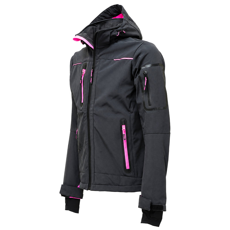 Damen Softshelljacke | Kunstfaser | Vollstretch | winddicht, wasserabweisend & atmungsaktiv | 320 g/m² | mit Kapuze & Daumenschlaufe | EN ISO 13688 | U-Power Space Lady