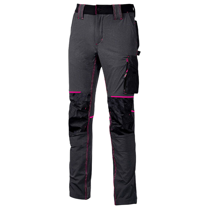 Damen-Arbeitshose | Nylon/Elasthan | 4-Wege-Stretch | Grey/Fuchsia | wasserabweisend | 260 g/m² | EN ISO 13688 | U-Power Atom Lady