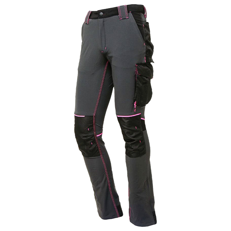 Damen-Arbeitshose | Nylon/Elasthan | 4-Wege-Stretch | Grey/Fuchsia | wasserabweisend | 260 g/m² | EN ISO 13688 | U-Power Atom Lady