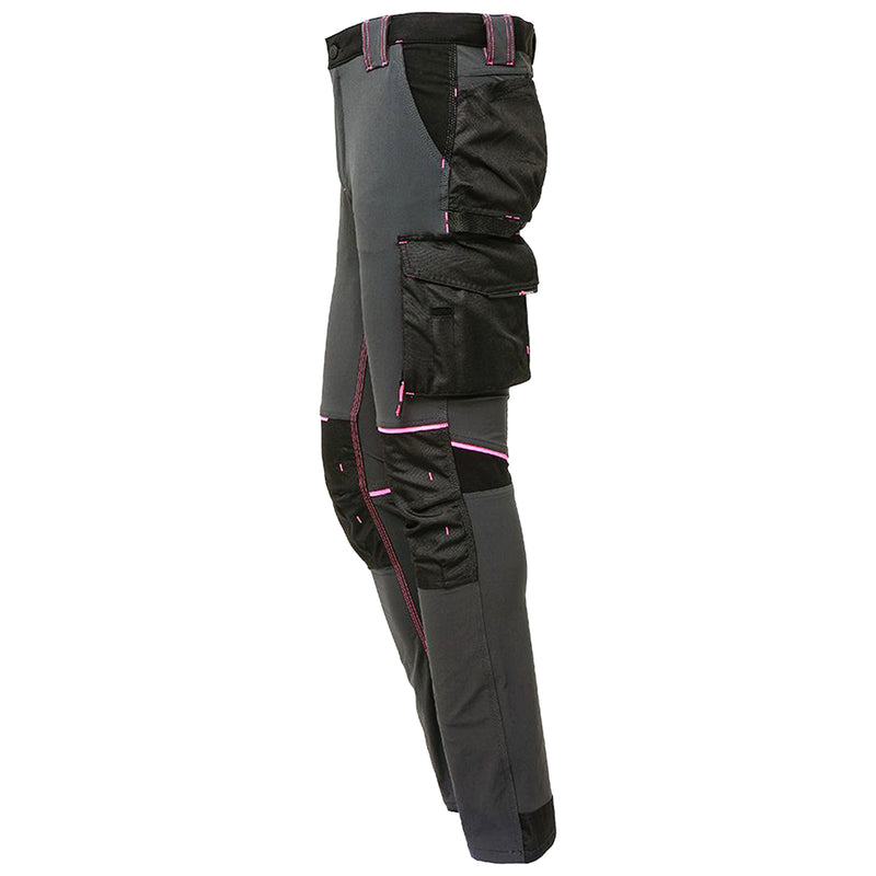 Damen-Arbeitshose | Nylon/Elasthan | 4-Wege-Stretch | Grey/Fuchsia | wasserabweisend | 260 g/m² | EN ISO 13688 | U-Power Atom Lady