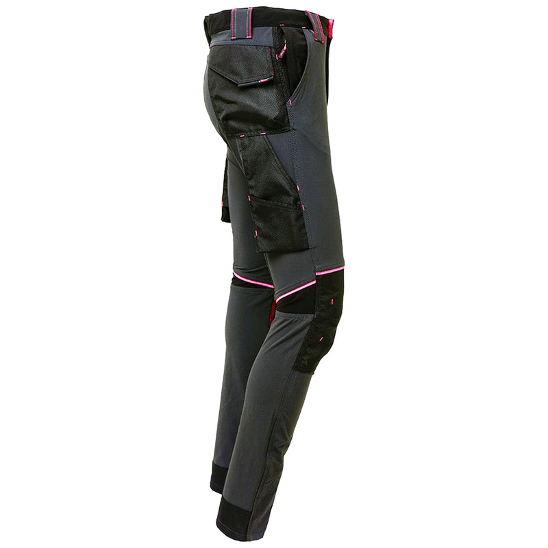 Damen-Arbeitshose | Nylon/Elasthan | 4-Wege-Stretch | Grey/Fuchsia | wasserabweisend | 260 g/m² | EN ISO 13688 | U-Power Atom Lady