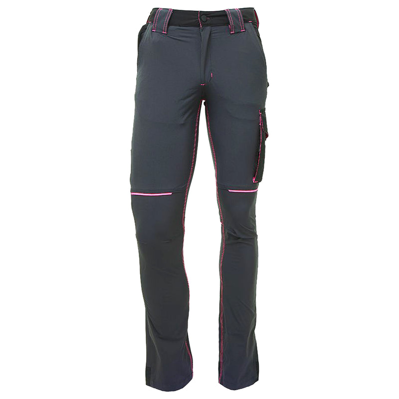 Damen-Arbeitshose | Nylon/Elasthan | 4-Wege-Stretch | Grey/Fuchsia | wasserabweisend | 140 g/m² | EN ISO 13688 | U-Power World Lady