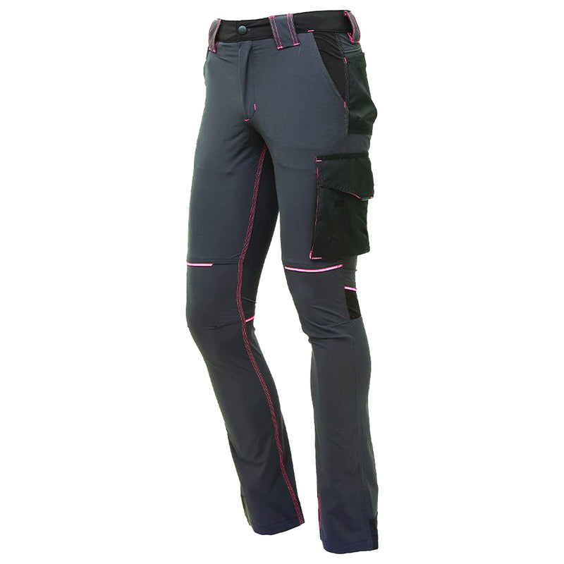Damen-Arbeitshose | Nylon/Elasthan | 4-Wege-Stretch | Grey/Fuchsia | wasserabweisend | 140 g/m² | EN ISO 13688 | U-Power World Lady