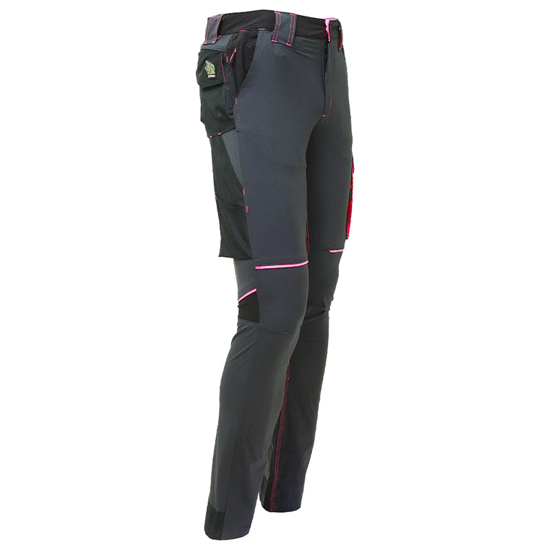 Damen-Arbeitshose | Nylon/Elasthan | 4-Wege-Stretch | Grey/Fuchsia | wasserabweisend | 140 g/m² | EN ISO 13688 | U-Power World Lady