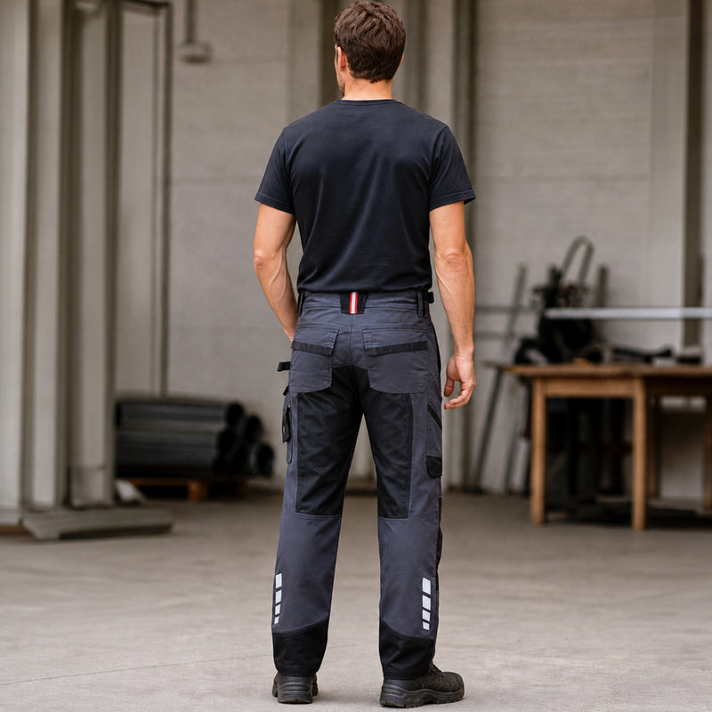 Arbeitshose | Polyester/Baumwolle | TC Stretch Canvas | Asphalt Grey | Kniepolstertaschen | 280 g/m² | EN ISO 13688 | U-Power Flash