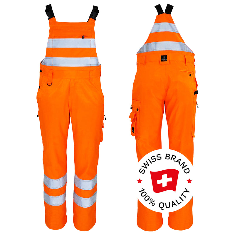 Warnschutz Latzhose | Klasse 2 | PE/Baumwolle | Beaver-Gewebe | ergonomischer & hochgezogener Nierenschutz | 310 g/m² | Bormio Safety Binario