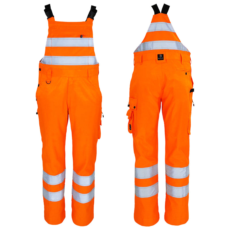 Warnschutz Latzhose | Klasse 2 | PE/Baumwolle | Beaver-Gewebe | ergonomischer & hochgezogener Nierenschutz | 310 g/m² | Bormio Safety Binario