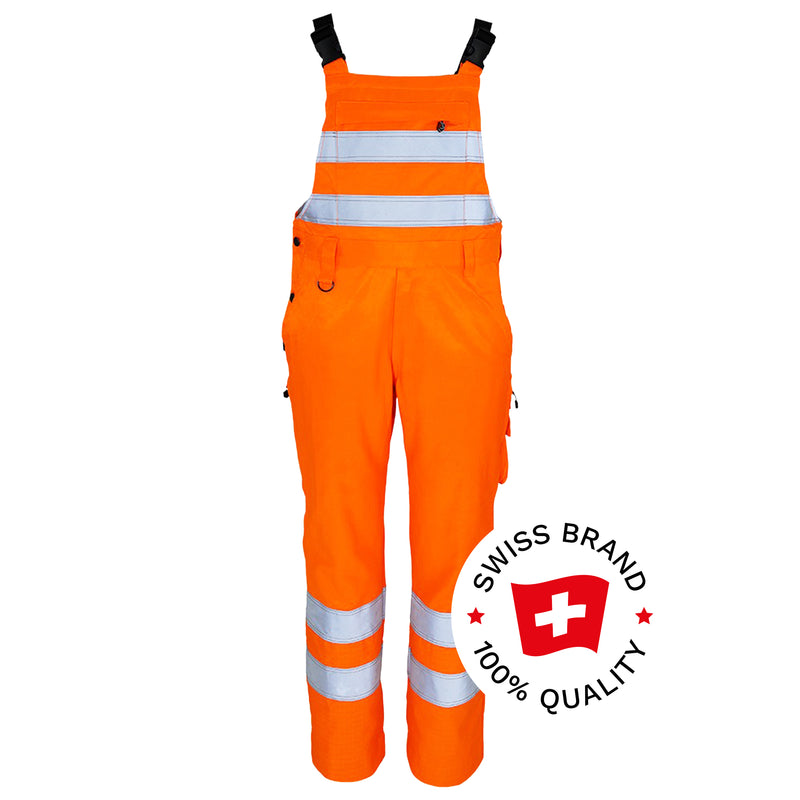 Warnschutz Latzhose | Klasse 2 | PE/Baumwolle | Beaver-Gewebe | ergonomischer & hochgezogener Nierenschutz | 310 g/m² | Bormio Safety Binario