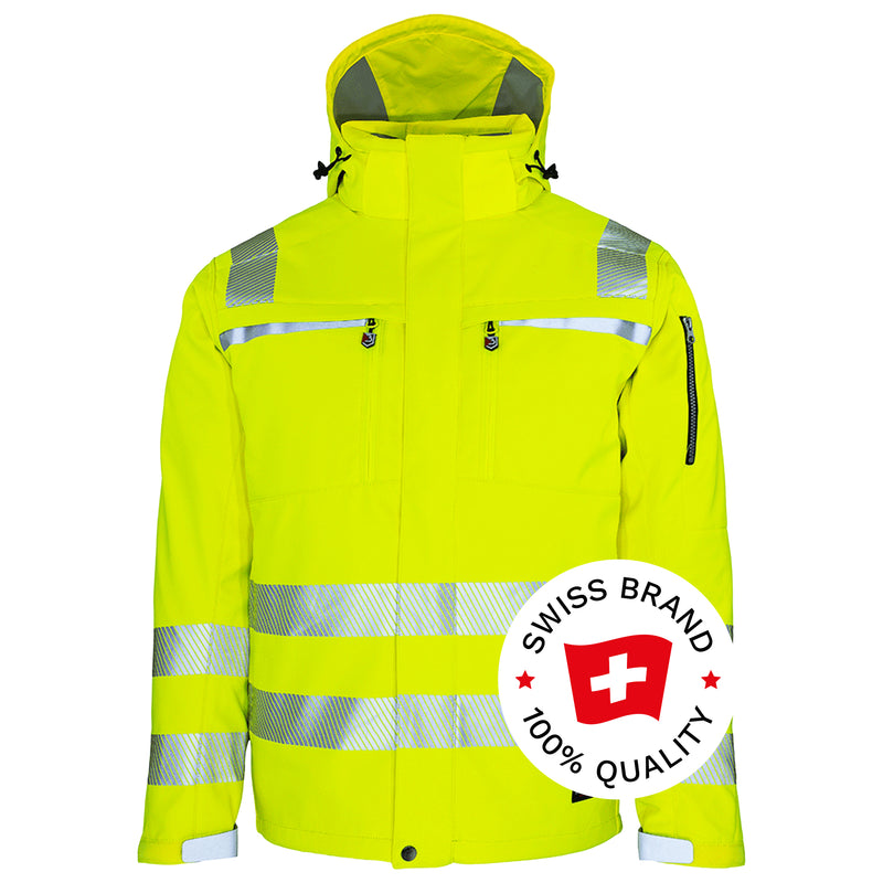 Warnschutz Winterjacke | Klasse 3 | PE | Softshell | abnehmbare Kapuze | winddicht & wasserabweisend | 310 g/m² | Bormio Safety Brisi
