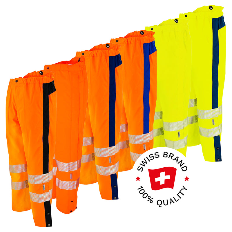 Warnschutz Regenhose | Klasse 2 | EN 343 Kl. 4 wasserdicht | 19’000 mm WS | PE/PU | erhöhter Bund im Rückenbereich | 210 g/m² | Bormio Safety Uetliberg