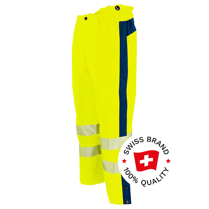 Warnschutz Regenhose | Klasse 2 | EN 343 Kl. 4 wasserdicht | 19’000 mm WS | PE/PU | erhöhter Bund im Rückenbereich | 210 g/m² | Bormio Safety Uetliberg