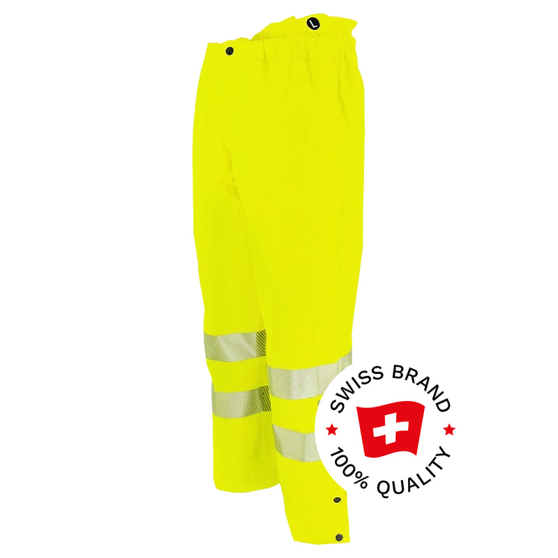 Warnschutz Regenhose | Klasse 2 | EN 343 Kl. 4 wasserdicht | 19’000 mm WS | PE/PU | erhöhter Bund im Rückenbereich | 210 g/m² | Bormio Safety Uetliberg