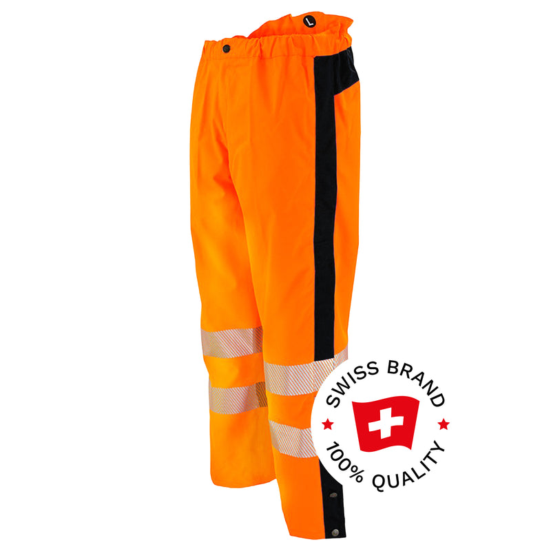 Warnschutz Regenhose | Klasse 2 | EN 343 Kl. 4 wasserdicht | 19’000 mm WS | PE/PU | erhöhter Bund im Rückenbereich | 210 g/m² | Bormio Safety Uetliberg