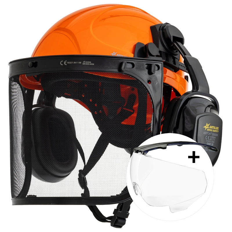 Forsthelm-Set ARTITOP SH510 | Forstvisier | Kapselgehörschutz | ROTO-System | optional mit Schutzbrille & Kinnband | ARTILUX
