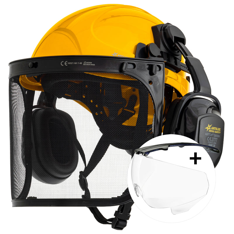 Forsthelm-Set ARTITOP SH510 | Forstvisier | Kapselgehörschutz | ROTO-System | optional mit Schutzbrille & Kinnband | ARTILUX