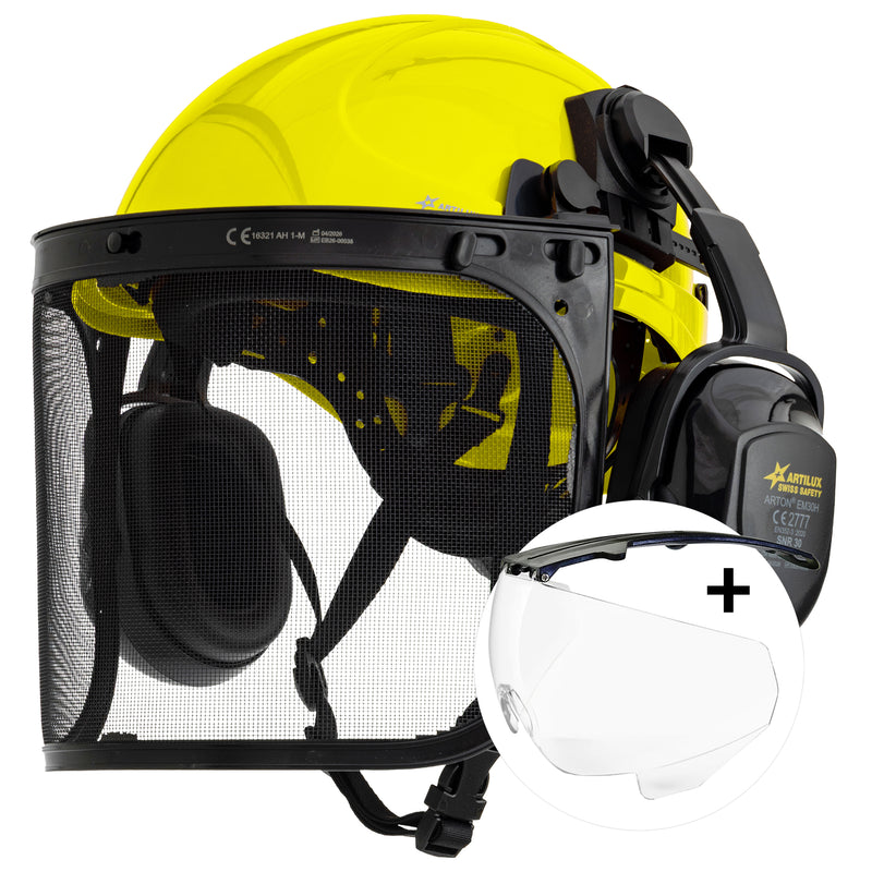 Forsthelm-Set ARTITOP SH510 | Forstvisier | Kapselgehörschutz | ROTO-System | optional mit Schutzbrille & Kinnband | ARTILUX