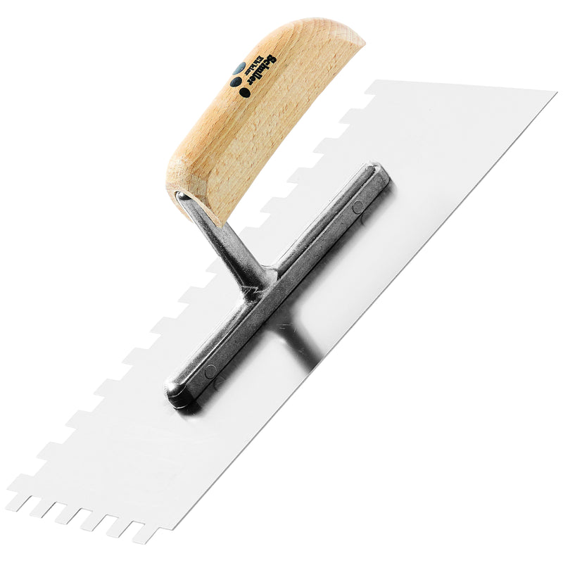 Glättkelle Stan Karo | 28 x 13 cm | C1 - C5 | gezahnt | rostfreier Stahl | gewachster Holzgriff | Schuller Eh`klar