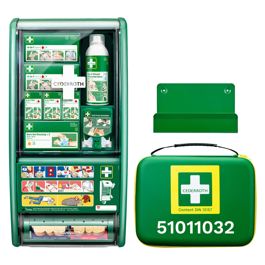 First Aid Station Set DIN 13157 | Erste-Hilfe-Station & DIN-Koffer | stationär & mobil einsetzbar | Cederroth 51011032