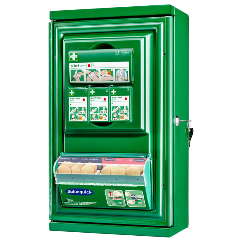 Erste-Hilfe-Schrank Mini | Erste-Hilfe-Tafel & Nachfülllager | für staubige & feuchte Arbeitsbereiche | Cederroth 291400