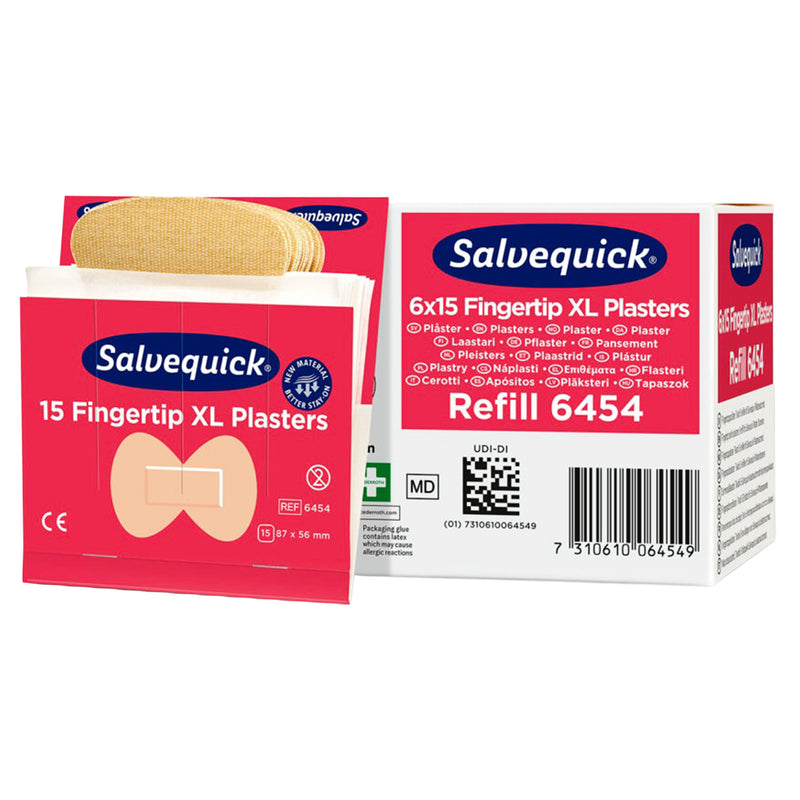Salvequick Fingerkuppenpflaster | flexible Textilpflaster | für Fingerverletzungen | 6 x 15 Stück | Cederroth 6454