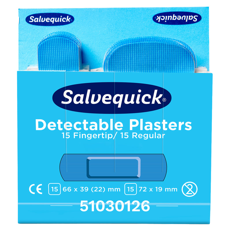 Salvequick Pflastermix blau detektierbar | Fingerkuppenpflaster & Pflaster | 6 x 30 Stück | Cederroth 51030126