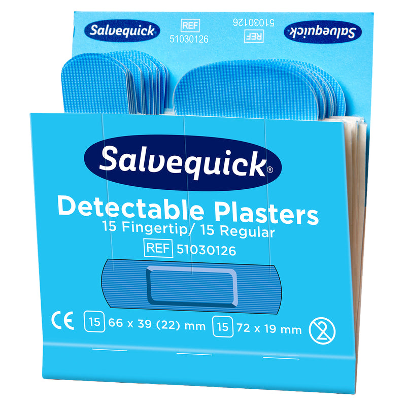 Salvequick Pflastermix blau detektierbar | Fingerkuppenpflaster & Pflaster | 6 x 30 Stück | Cederroth 51030126