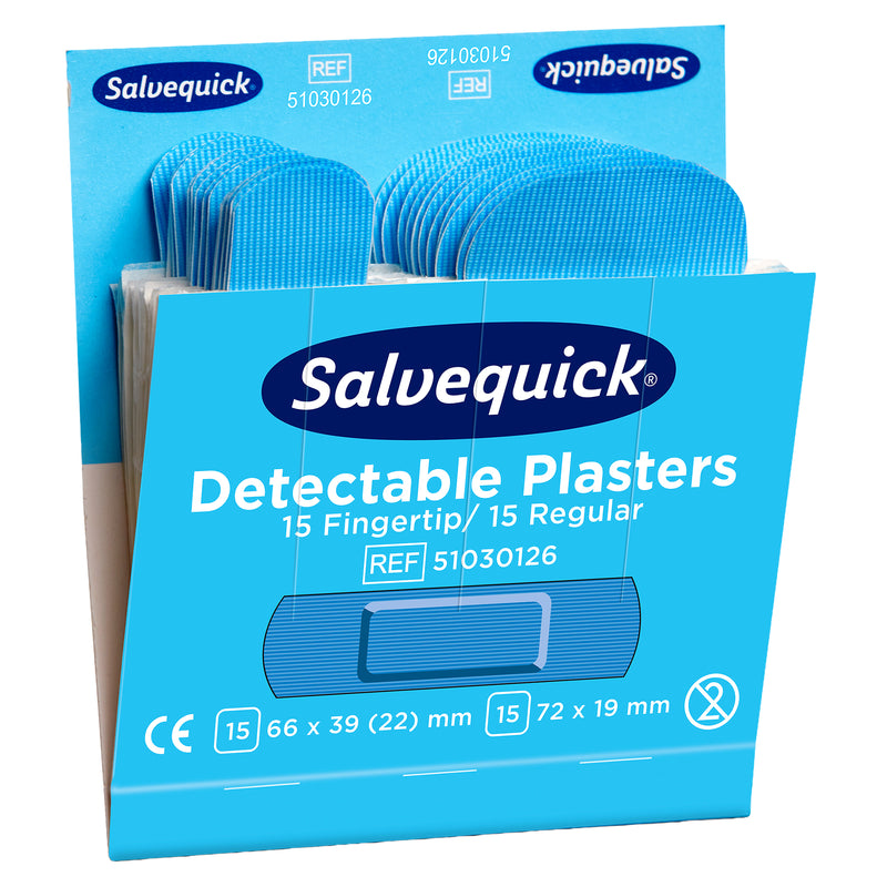 Salvequick Pflastermix blau detektierbar | Fingerkuppenpflaster & Pflaster | 6 x 30 Stück | Cederroth 51030126