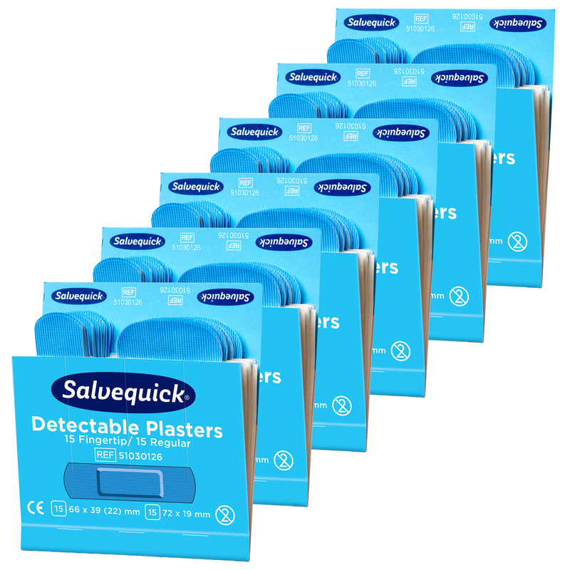 Salvequick Pflastermix blau detektierbar | Fingerkuppenpflaster & Pflaster | 6 x 30 Stück | Cederroth 51030126