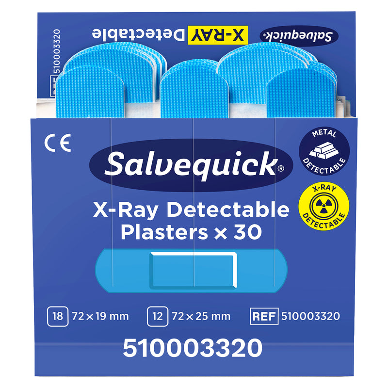 Salvequick Blue X-Ray Detectable Pflaster | röntgen- & metalldetektierbare Pflaster | 6 x 30 Stück | Cederroth 510003320