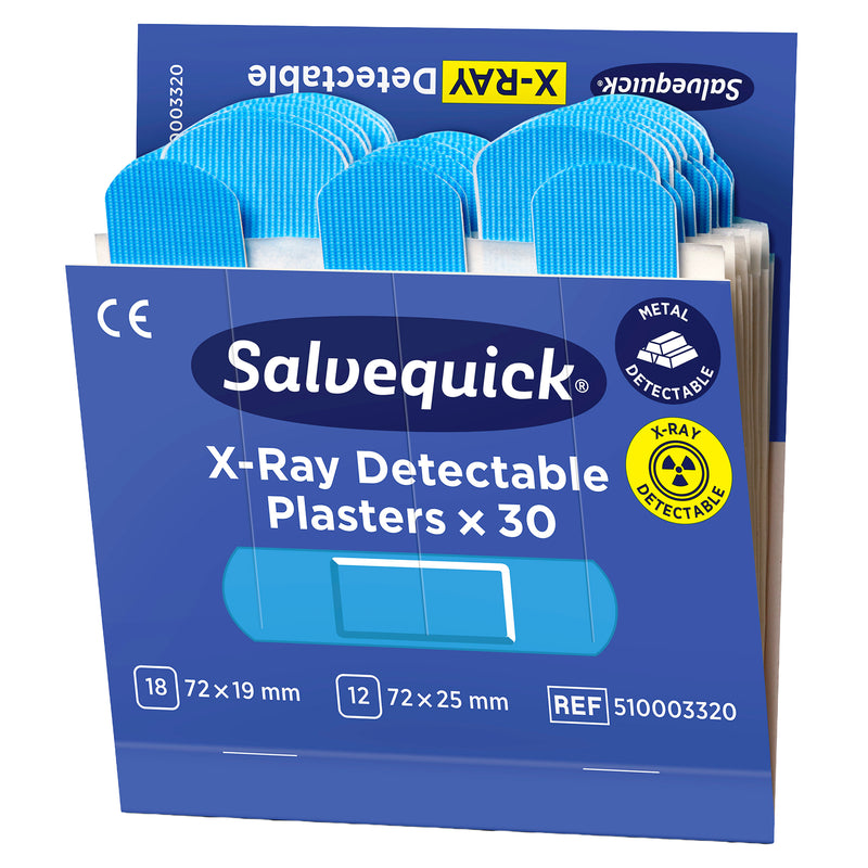 Salvequick Blue X-Ray Detectable Pflaster | röntgen- & metalldetektierbare Pflaster | 6 x 30 Stück | Cederroth 510003320