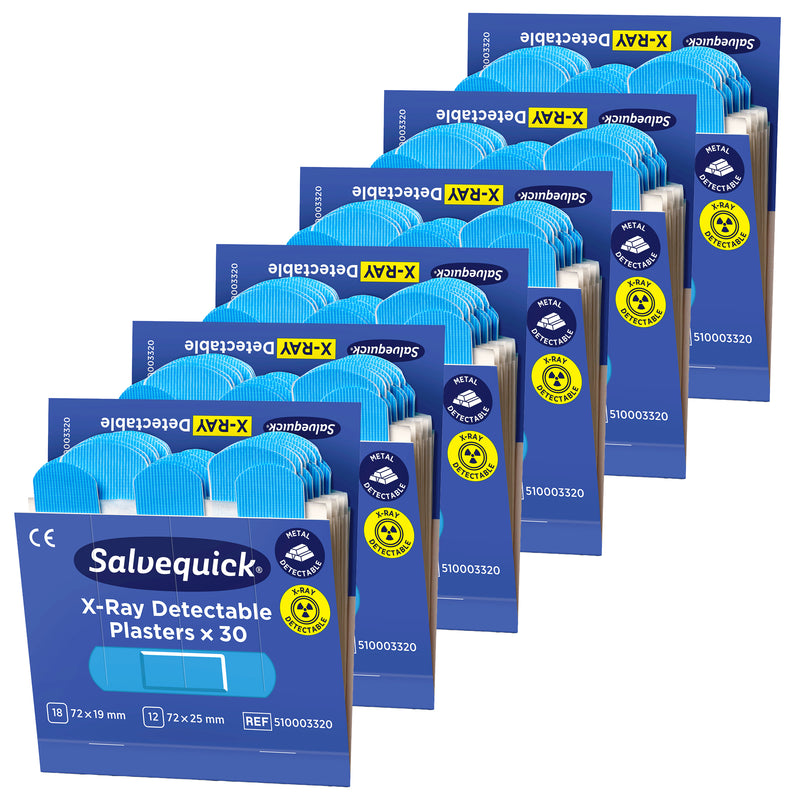 Salvequick Blue X-Ray Detectable Pflaster | röntgen- & metalldetektierbare Pflaster | 6 x 30 Stück | Cederroth 510003320