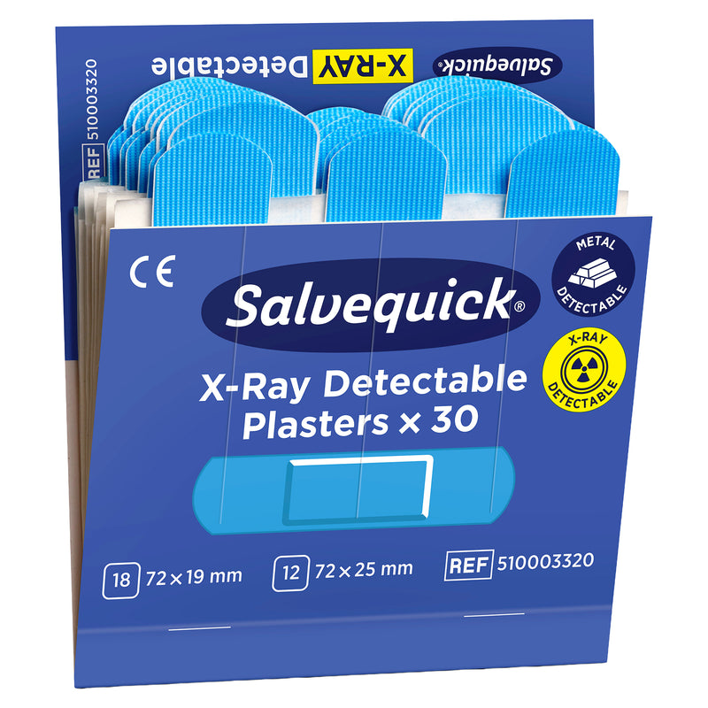 Salvequick Blue X-Ray Detectable Pflaster | röntgen- & metalldetektierbare Pflaster | 6 x 30 Stück | Cederroth 510003320