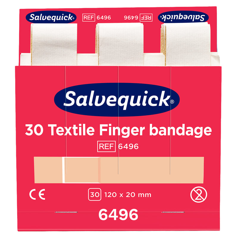 Salvequick Fingerverband Textil | extra lange Textilpflaster | 120 x 20 mm | für Fingerverletzungen | Cederroth 6496