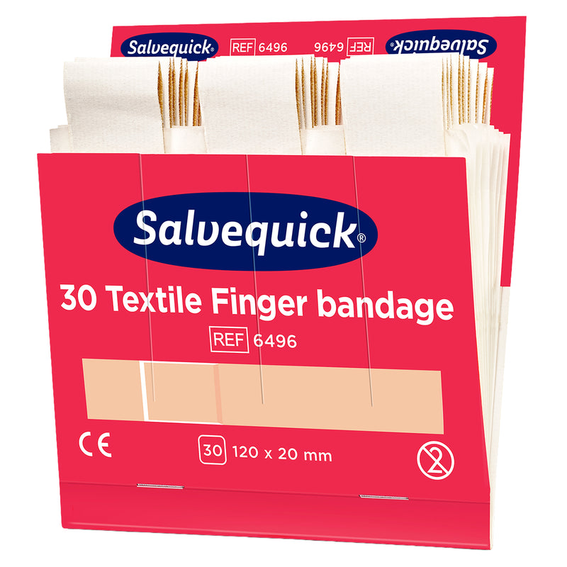 Salvequick Fingerverband Textil | extra lange Textilpflaster | 120 x 20 mm | für Fingerverletzungen | Cederroth 6496